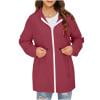 XUNKUSGA Rain Jacket Women with Hood Casual Solid Color Womens Rain Jacket Lightweight Waterproof Windbreaker Jacket Mid-Length Rain Coats with Pockets S-2XL Red