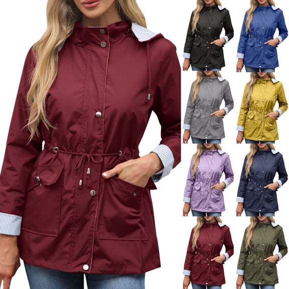 XUNKUSGA Rain Jacket Women Waterproof Active Outdoor Windbreaker Jacket With Hood Lightweight Solid Color Casual Long Sleeve Comfy Regular Women Rain Jacket S-3XL Gray