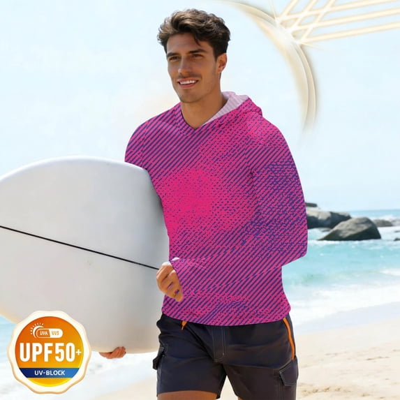 XUNKUSGA Rash Guard for Men Fashion Long Sleeve UPF 50 Sun Shirts for Men Soft Stretch Basic Hooded Shirts for Outdoor Hiking Running,Pink,2XL