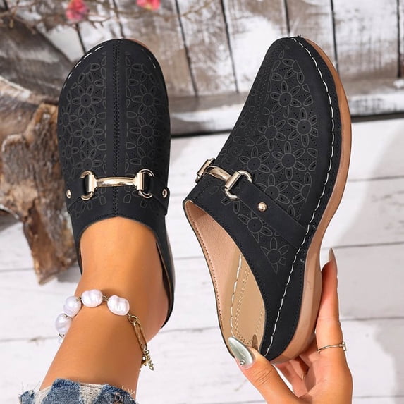 XUNKUSGA Sandals Women Comfort Closed Toe Low Heels Clogs for Women Summer Slip On Shoes Women with Adjustable Hook Loop for Walking,Beach 6-9.5,Black
