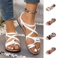 thumbnail image 1 of XUNKUSGA Sandals Women Fashion Woven Bohemian Strappy Braided Open Toe Beach Sandals Summer Comfortable Slip On Elastic Ankle Strap Flat Sandals,White, 1 of 10