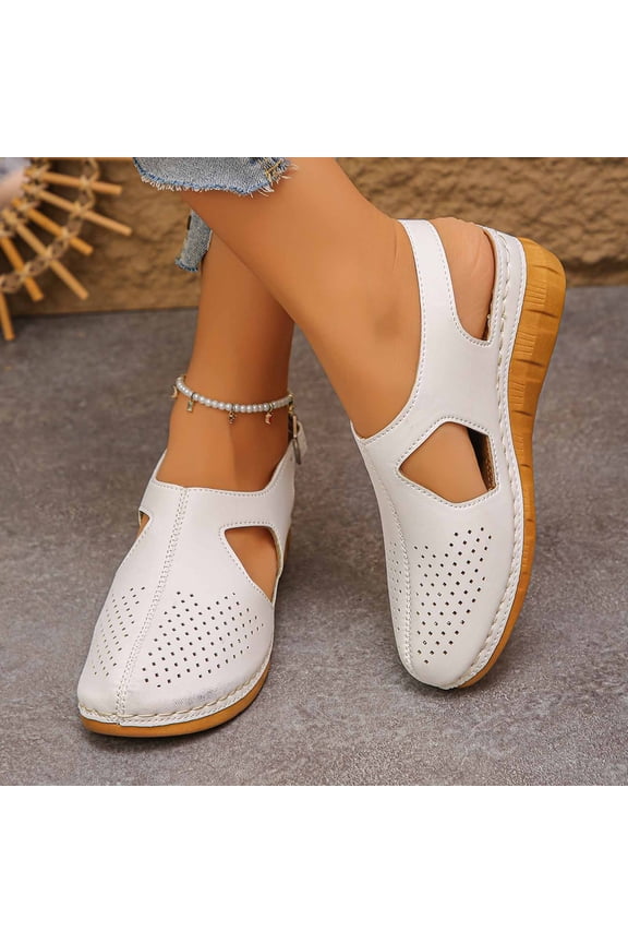 Sandals for Women Casual Round Closed Toe Slide Sandals Soft Ankle Strap Beach Shoes Summer Wedge Sandals with Arch Support 6-9.5,White