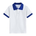 thumbnail image 1 of XUNKUSGA School Uniform Fashion Color Block Cotton Short Sleeve Boys T Shirts with Two-Button Comfortable Soft Pique School Uniform Shirt,14 Years, 1 of 6