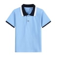 thumbnail image 1 of XUNKUSGA School Uniform Fashion Color Block Cotton Short Sleeve Boys T Shirts with Two-Button Comfortable Soft Pique School Uniform Shirt,2 Years, 1 of 6