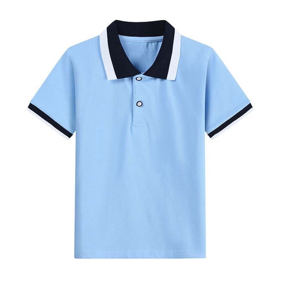 XUNKUSGA School Uniform Fashion Color Block Cotton Short Sleeve Boys T Shirts with Two-Button Comfortable Soft Pique School Uniform Shirt,2 Years