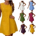 thumbnail image 1 of XUNKUSGA Shirt Dress Classic Cotton Linen Womens Dresses with Pockets Casual Crew Neck Tank Dress Loose Sleeveless Mini Dress for Vacation S-5XL,White, 1 of 8