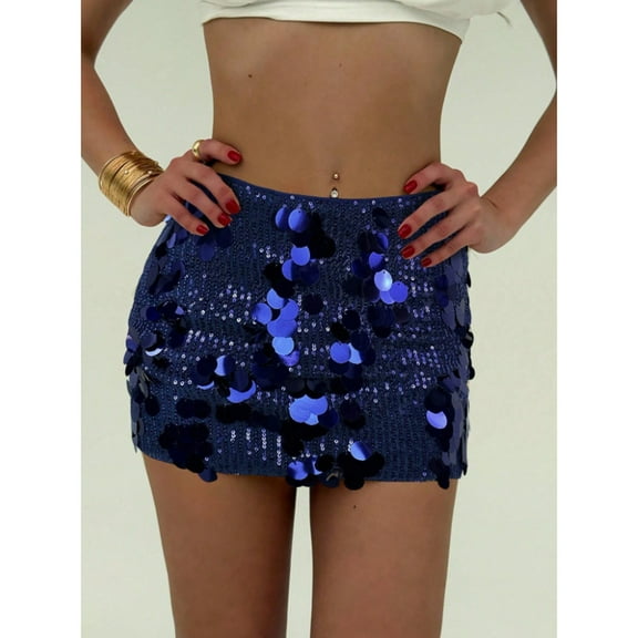 XUNKUSGA Shiny Skirt Sparkly Belly Dance Costume Mini Wrap Skirts for Women Glitter Low Waist Pencil Skirts Fashion Casual Solid Color Party Club Short Skirt S-XL Blue