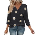 thumbnail image 1 of XUNKUSGA Shirts for Women Casual V Neck 3/4 Sleeve Tops for Women Trendy Comfortable Breathable Ladies Tops and Blouses Basic Tops for Woman S-2XL Black, 1 of 7