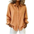 thumbnail image 1 of XUNKUSGA Shirts for Women Classic Striped Button Down Womens Shirts Casual Long Sleeve V Neck Collared Women's Tops for Vacation Party Working Stylish Dress Shirts for Women S-2XL Orange, 1 of 5