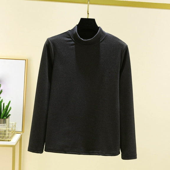 XUNKUSGA Shirts for Women Fashion Turtle Neck Long Sleeve Undershirts for Women Solid Color Thermal Tees Tops Soft Warm Comfortable Pullover Tops L-2XL Gray
