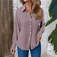 thumbnail image 1 of XUNKUSGA Shirts for Women Solid Color Button Tops for Women Trendy Long Sleeve Turndown Collar Women Clothes Casual Loose Fit Fall Clothes for Business Work S-2XL, 1 of 5