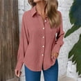 thumbnail image 1 of XUNKUSGA Shirts for Women Solid Color Button Tops for Women Trendy Long Sleeve Turndown Collar Women Clothes Casual Loose Fit Fall Clothes for Business Work S-2XL, 1 of 5