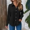 thumbnail image 1 of XUNKUSGA Shirts for Women Solid Color Button Tops for Women Trendy Long Sleeve Turndown Collar Women Clothes Casual Loose Fit Fall Clothes for Business Work S-2XL, 1 of 5