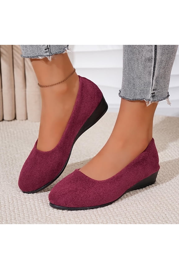 Shoes for Women Classic Soild Color Wedges Heels Slip On Shoes Women Lightweight Comfortable Closed Round Toe Womens Dress Shoes for Work,Red,7.5