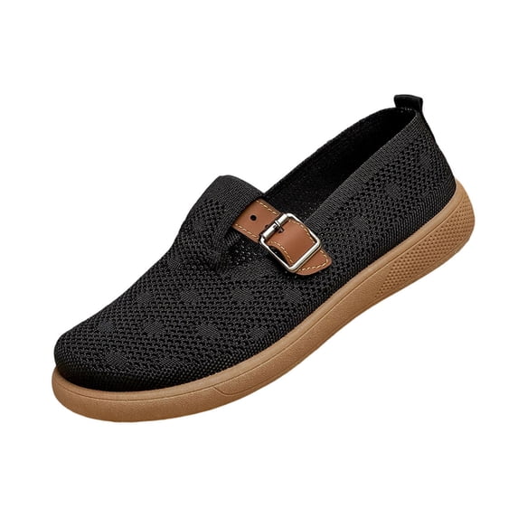 XUNKUSGA Shoes for Women Comfortable Casual Wide Round Toe Walking Shoes with Buckle Soft Knit Mesh Non-Slip Womens Loafers for Office Work Business,7.5