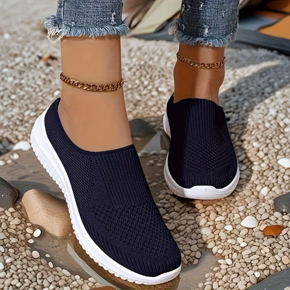 XUNKUSGA Shoes for Women Lightweight Breathable Sneakers For Women Casual Versatile Shallow-Cut Walking Shoes Women Slip On Mesh Knitted Flats Soft Women's Shoes Blue