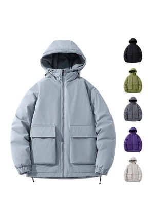 Ski Jacket Short Cotton Padded Puffer Jacket Oversized Solid Full Zipper Simple Winter Snow Coat Windproof Water Resistant Casual Hooded Winter Coats for Men M-4XL Green