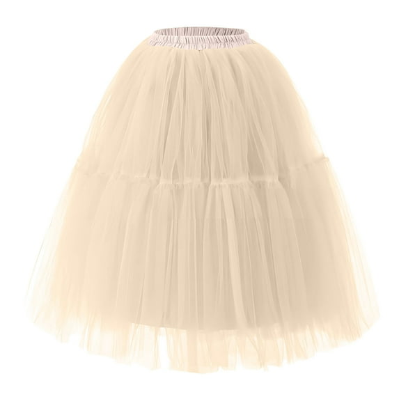 XUNKUSGA Skirt for Women Solid Color Midi Skirt High Waist Tiered Mesh Tutu Skirt 2025