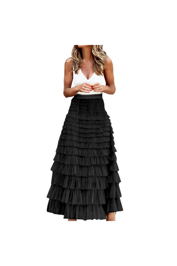 Skirt for Women Tiered Cake Skirt Pleated Half Body Skirt for Formal Party&Wedding Guest Mesh Maxi Skirt S-XXL