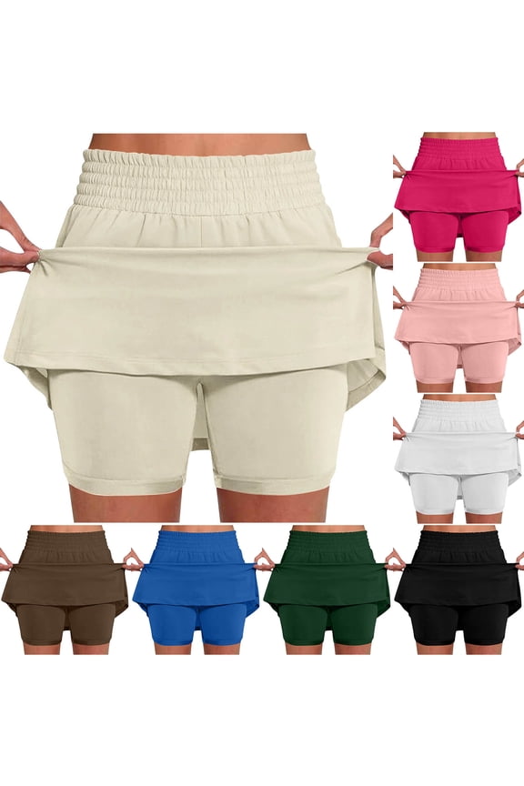 Skorts for Woman Fashion High Shirred Waisted Golf Skirts for Women Casual Soft Stretchy Mini Skirt Classic Comfortable Athletic Skorts,Khaki,M