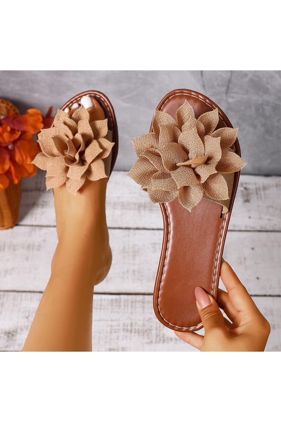 Slip On Slippers for Women Fashion Bow Knot Flat Sandals Classic Open Toe Womens Slippers Casual Single Band Backless Summer Sandals for Shopping, Going Out, Beach Brown