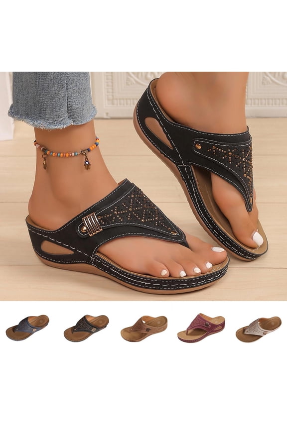 Slippers for Women Casual Summer Arch Support Flip Flops for Women Classic Non-Slip Leather Beach Slides Sft Comfortable Dressy Sandals Women,Brown
