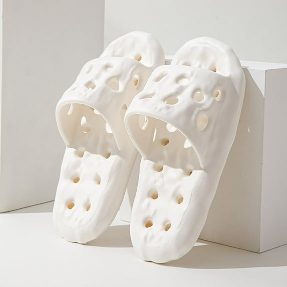 XUNKUSGA Slippers for Women Comfortable Breathable Hollow Shower Shoes with Drain Holes Soft Comfort Non-Slip Shower Slippers Soild Color Thickened Sole Cloud Slides for Women White