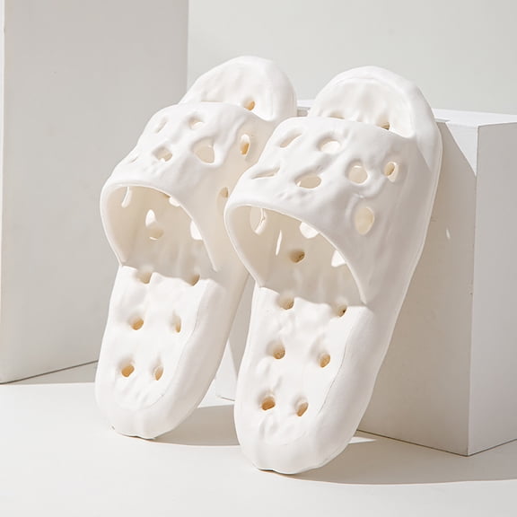 XUNKUSGA Slippers for Women Comfortable Breathable Hollow Shower Shoes with Drain Holes Soft Comfort Non-Slip Shower Slippers Soild Color Thickened Sole Cloud Slides for Women White