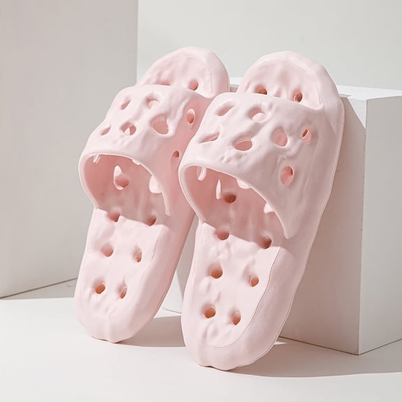 XUNKUSGA Slippers for Women Comfortable Breathable Hollow Shower Shoes with Drain Holes Soft Comfort Non-Slip Shower Slippers Soild Color Thickened Sole Cloud Slides for Women Pink