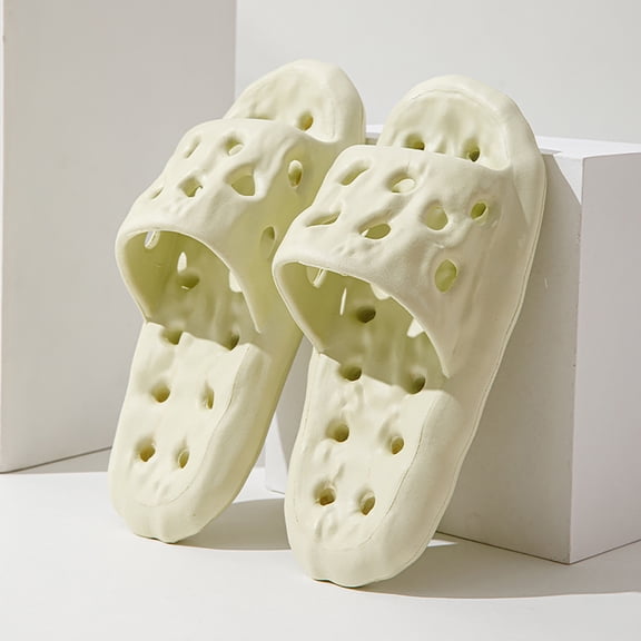 XUNKUSGA Slippers for Women Comfortable Breathable Hollow Shower Shoes with Drain Holes Soft Comfort Non-Slip Shower Slippers Soild Color Thickened Sole Cloud Slides for Women Green