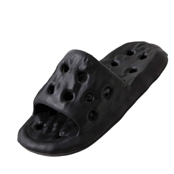 XUNKUSGA Sandals for Women Comfortable Breathable Hollow Shower Shoes with Drain Holes Soft Comfort Non-Slip Shower Sandals Soild Color Thickened Sole Cloud Slides for Women Black