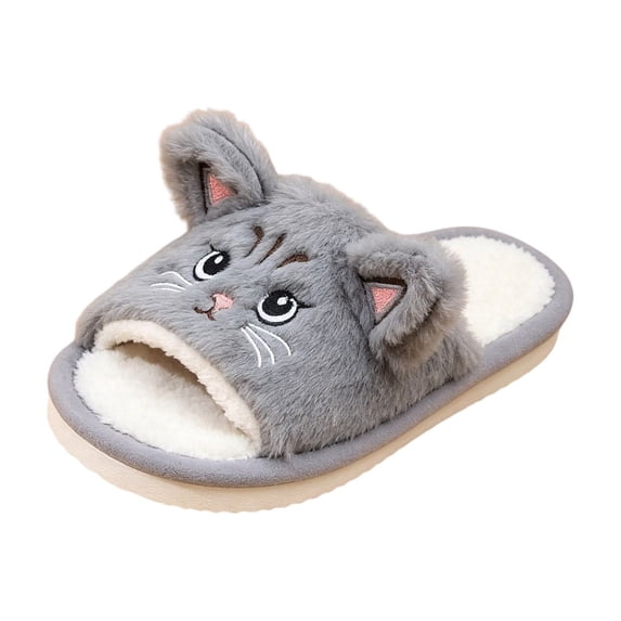 XUNKUSGA Slippers for Women Cute 3D Cat House Slippers Breathable Lightweight Open‑Toe Slip‑On House Shoes Cozy Plush Warm Indoor Outdoor Bedroom Slippers Gray 6.5-7
