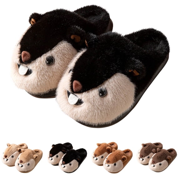 XUNKUSGA Slippers for Women Men Cute Fluffy Animal House Slippers Thick-Soled Non-Slip Winter Home Slippers Soft Warm Winter Indoor Outdoor Shoes for Adult Brown 5.5