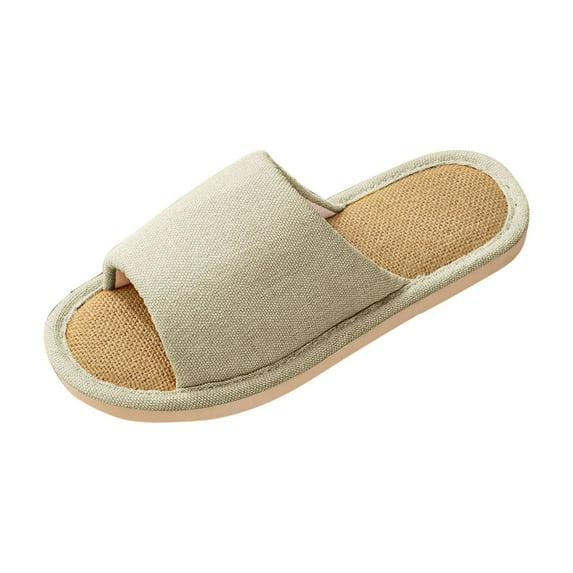 XUNKUSGA Slippers for Women Breathable Anti-Slip House Slippers Lightweight Silent Slippers Comfortable Casual Solid Color Linen Slippers Beige