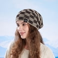 thumbnail image 1 of XUNKUSGA Slouchy Hat for Women Checkered Knit Stretch Skull Caps Warm Toboggan Ski Cap Slouch Baggy Oversized Hat Comfortable Breathable Winter Hat Beige, 1 of 2