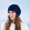thumbnail image 1 of XUNKUSGA Slouchy Hat for Women Checkered Knit Stretch Skull Caps Warm Toboggan Ski Cap Slouch Baggy Oversized Hat Comfortable Breathable Winter Hat Blue, 1 of 1
