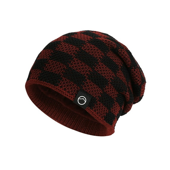 XUNKUSGA Slouchy Hat for Women Checkered Knit Stretch Skull Caps Warm Toboggan Ski Cap Slouch Baggy Oversized Hat Comfortable Breathable Winter Hat Red