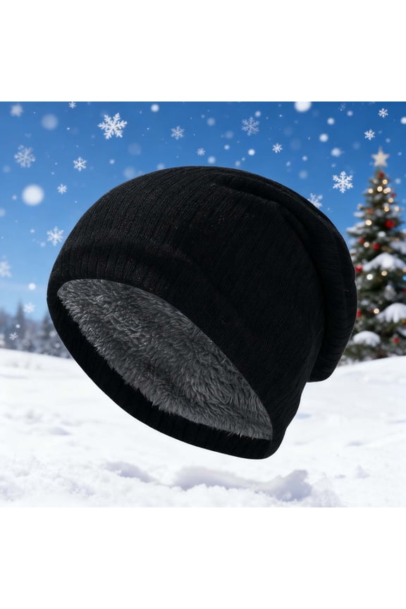 Slouchy Hats for Men Trendy Thickened Lining Stocking Hat Cozy Plain Long Knitted Cuff Hats Women Warm Soft Mens Hat Hat Casual Color Block Womens Winter Hat Black