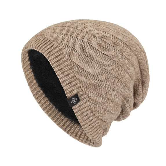 XUNKUSGA Slouchy Hats for Men Winter Warm Hats for Guys Windproof Ear Protection Hats Mens Fleece Lined Knit Thick Slouch Skull Stocking Binie Cap Beige