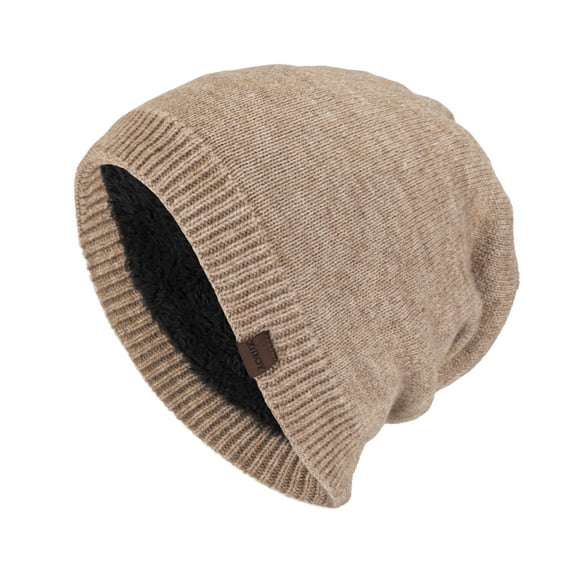 XUNKUSGA Slouchy Hats for Men Winter Warm Hats for Guys Windproof Ear Protection Hats Mens Fleece Lined Knit Thick Slouch Skull Stocking Binie Cap Beige