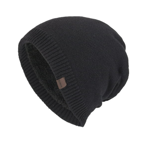 XUNKUSGA Slouchy Hats for Men Winter Warm Hats for Guys Windproof Ear Protection Hats Mens Fleece Lined Knit Thick Slouch Skull Stocking Binie Cap Black