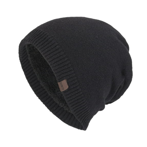 XUNKUSGA Slouchy Hats for Men Winter Warm Hats for Guys Windproof Ear Protection Hats Mens Fleece Lined Knit Thick Slouch Skull Stocking Binie Cap Black