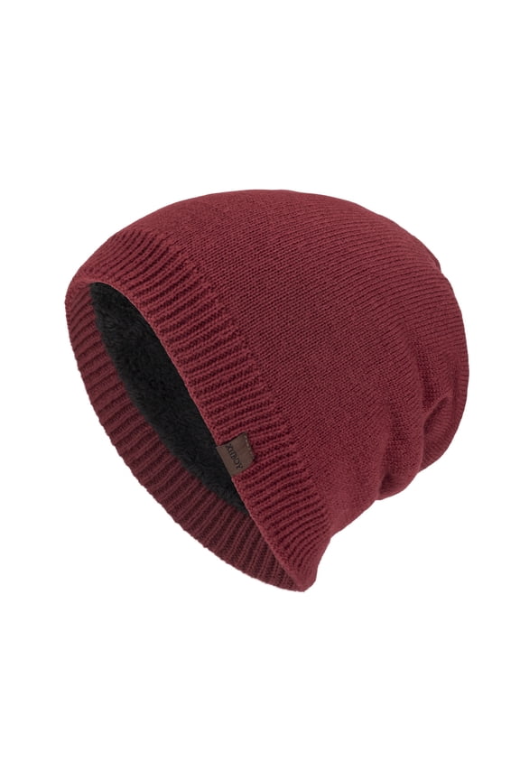 Slouchy Hats for Men Winter Warm Hats for Guys Windproof Ear Protection Hats Mens Fleece Lined Knit Thick Slouch Skull Stocking Binie Cap Red