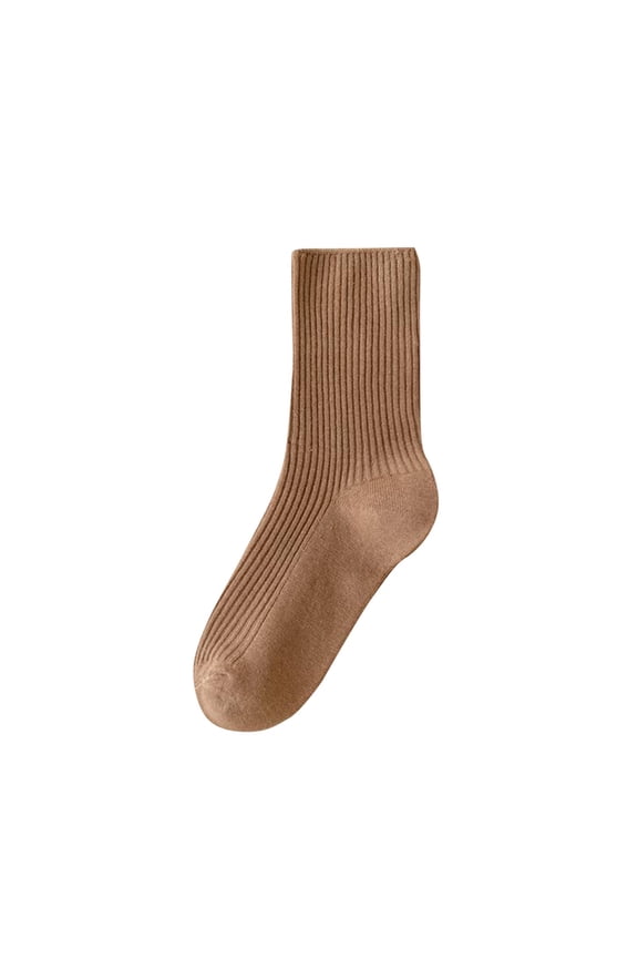 Socks for Women Casual Solid Color Crew Socks Comfortable Soft Dress Socks Knit Breathable Running Socks Men Stretch Neutral Hiking Sock Brown