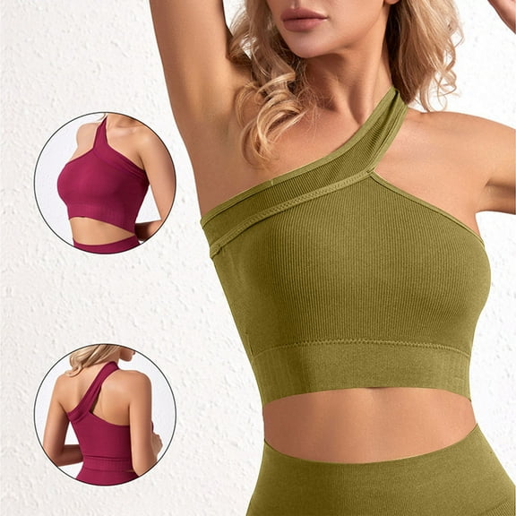 XUNKUSGA Sports Bra for Women Fashion One Shoulder Bandeau sports bras One Strap Asymmetrical Padded push up bralette Full Coverage Yoga Bras Workout Yoga Tops Crop Top M-2XL Yellow