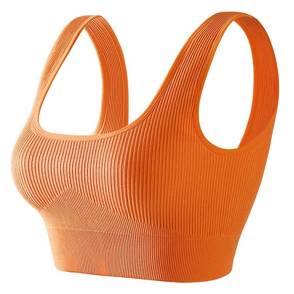 XUNKUSGA Sports Bras for Women Casual Soild Color Yoga Tank Tops for Women Scoop Neck Strappy Sports Bra Comfortable Lightweight High Support Moulded Cup Workout Bra Orange