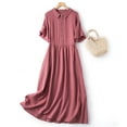 thumbnail image 1 of XUNKUSGA Summer Dress for Women Soild Color Vintage Artistic Maxi Dresses Classic Cotton Linen Short Sleeve Shirt Collar Women's Dresses Fashion Button Down Midi Dresses with Pockets M-2XL Red, 1 of 8