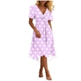 thumbnail image 1 of XUNKUSGA Summer Dresses for Women 2026 Fashion Wrap V Neck Short Sleeve Tie Waist High-Low Hem Sundresses for Women Soft Stretchy Women's Dresses,Pink,3XL, 1 of 7