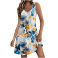 thumbnail image 1 of XUNKUSGA Summer Dresses for Women 2025 Floral Print Tank Dress Ribbed Slim-Fit Mini Flare Sundress V-neck Long Peasant Dress S-XXL, 1 of 7