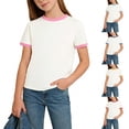 thumbnail image 1 of Summer Tops 1-15Y Comfortable Cute Crewneck Raglan Short Sleeve Girls T Shirts Fashion Vintage Color Block Basic Tee Tops for Kids,, 1 of 7